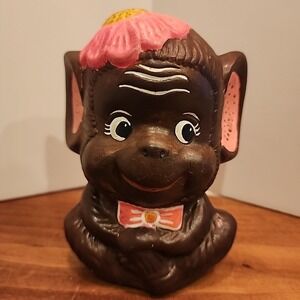 Vintage Mid Century Modern Cutesy Kitsch Monkey Ceramic Chalkware Coin Bank 6"